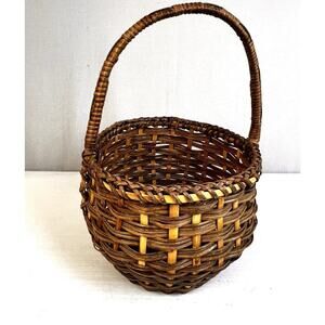 Woven Handle Basket Decorative Rustic Cottage Brown Classic Ro und Country 9"
